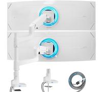 ARES WING Dual Monitor Arm for Ultrawide Heavy Duty Curved Stacking, Fits 17-49 Inch, Vertical Gas Spring Mount With USB, Adjustable for Desk, White