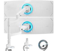 ARES WING Dual Monitor Arm for Ultrawide Heavy Duty Curved Stacking, Fits 17-49 Inch, Vertical Gas Spring Mount With USB, Adjustable for Desk, White