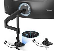 ARES WING Ultrawide Monitor Mount with USB A/C, with Extended Column for 17 to 49 inch Heavy Duty Monitor, Holds 44 lbs, Adjustable Gas Spring Desk Mount, Black