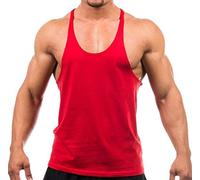ARESHION Men's Cotton Blank Stringer Y Back Workout Fitness Gym Tank Tops Red XL