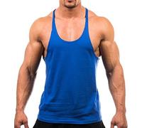 ARESHION Men's Cotton Blank Stringer Y Back Workout Fitness Gym Tank Tops Sapphire XL