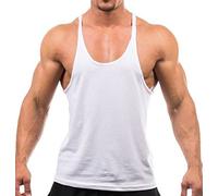 ARESHION Men's Cotton Blank Stringer Y Back Workout Fitness Gym Tank Tops White XL