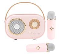 Aresrora Mini Karaoke Machine for Kids,Portable Bluetooth Speaker with 2 Wireless Microphone,Toys for Girls Boys Gifts,Retro Speaker Set Stereo Sound Enhanced Bass for Home Party Birthday (Pink)