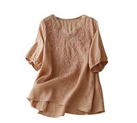 Arestory Boho Embroidered Tops for Women UK, Cotton Linen Blouses 2026 Bohemian Lace Shirts Summer Short Sleeve Tunic Tops Loose Fit T-Shirt Causal Oversized Blouse Beach Holiday Clothes