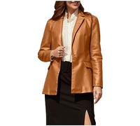 Arestory Faux Leather Jackets Utility Biker Jacket Women's Open Front Lapel Outwear Button Cardigan Casual Regular Wrap Cropped Coat Long Sleeve Blazer Ladies Slim Fit Tops Spring Autumn Overcoat