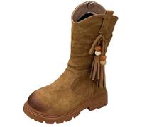 Arestory Girls Suede Knee High Riding Boots with Tassel Mid Calf Shoes