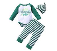 Arestory My 1ST St.Patrick's Day Outfits Baby Boys Girls Letter Print Rompers+Four-Leaf Clover Stripe Trousers+Hat Outfits Newborn Infant Kids 3Pcs Set Shamrock Irish National Day Green Pyjama Sets