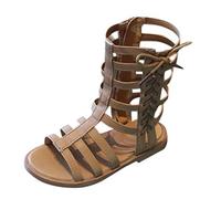 Arestory Toddler Girls Gladiator Sandals with Buckles Open Toe Summer Roman Princess Shoes Zipper Strappy Flat Sandals Thigh High Flat Boots Zip Shoes for Baby/Little Girls Infant Kids 2-8Years