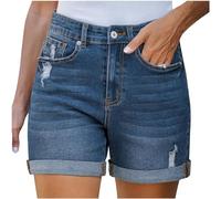 Arestory UK Clearance Women's Denim Shorts Elastic Waist Jeans Shorts with Pockets Tummy Control Sports Shorts Ladies Turned Frayed Hem Shorts Workout Half Pants Stretchy Hotpants Cropped Trousers