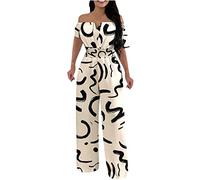 Arestory Women's Boho Jumpsuit Off Shoulder Bodycon Bodysuit Sleeveless Wide Leg Pants Summer Casual Jumpsuits One-Piece Bohemia Playsuit Ladies Yoga Workout Outfit Clubwear Romper Stretch Catsuit