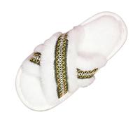 Arestory Womens Fluffy Plush House Slippers Cozy Open Toe Soft House Shoes | Cross Band Furry Flat Slippers, Ladies Faux Fur Sliders for Girls,Bohemian Embroidery Fuzzy Mule Slipper Comfortable Shoes