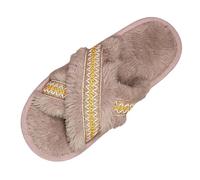 Arestory Womens Fluffy Plush House Slippers Cozy Open Toe Soft House Shoes | Cross Band Furry Flat Slippers, Ladies Faux Fur Sliders for Girls,Bohemian Embroidery Fuzzy Mule Slipper Comfortable Shoes