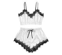 Arestory Women's Sexy Lingerie Basic Plain Lingerie Set Sleepwear V-Neck Lace Slim Camisole Shorts Pajama Sets 2020 New Ladies V-Neck Satin Cami Top Underwear Set Nightwear Pyjama Set White