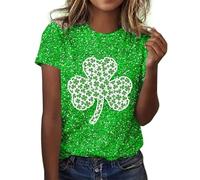 Arestory Women's St Patrick's Day T-Shirt 2026 Lucky Green Tops Short Sleeve Shamrock Tshirt Irish Clover Printed Blouse Lightweight Ireland Sweatshirt Funny Leprechaun Costume for Holiday