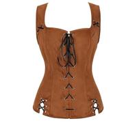 ARESU Pirate Vest Cosplay Costume Steampunk Gothic Lace Up Waistcoat For Women Medieval Straps Vest Match Blouse Plus Size-71001brown-M