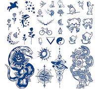 Aresvns Semi-Permanent Tattoos for Women Men, Realistic Temporary Tattoo, Waterproof and Long-Lasting 2-3 Weeks, Dark Blue Fake Tattoos for Adult and Teens