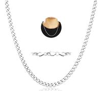 Aretas 4mm Silver Cuban Chain Necklace for Men Mens Stainless Steel Silver Chains Necklaces Jewellery Birthday Gifts for Man Boys Kids Him Son Dad Nephew Uncle Christmas Stocking Stuffers 16 inch