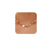 Aretas Christening First Communion Confirmation Baptism Colorful Beaded Cross Necklace for Girls Women Kids Christian Religious Catholic Graduation Jewelry Gifts for Teen Girls Women Silver