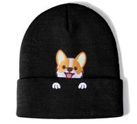 Aretas Corgi Dog Hat Beanie for Corgi Lovers Cute Corgi Gifts for Corgi Dog Dad Mother Corgi Stuff Decor Women Men Black