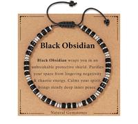Aretas Mens Bracelet Gifts Black Obsidian Beaded Protection Healing Crystal Natural Gemstone Bracelet Men's Jewelry Anniversary Presents For Him Boyfriend Dad Son Husband Boy Friends