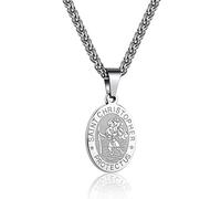 Aretas Saint Christopher Medal Necklace for Men Teen Boys, Silver St Christopher Pendant Chain Catholic Religious Jewelry First Communion Confirmation Gifts Teenage Him Age