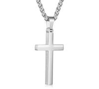 Aretas Stainless Steel Silver Cross Necklace for Men Boys Inspirational Bible Verse Cross Pendant Chain 20 Inch Christian Confirmation Baptism Jewelry Gifts