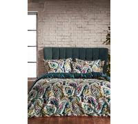 Aretha 200 Thread Count Paisley Premium Cotton Sateen Piped Duvet Cover Set Edinburgh Weavers Teal Super King
