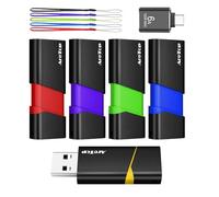 AreTop 8GB Flash Drive 5 Pack FAT32 Thumb Drives Slide Retractable with Type C Adapter USB Drives 8GB 5 Pack Memory Sticks (Mixed Color:Yellow,Red,Blue,Green,Purple)