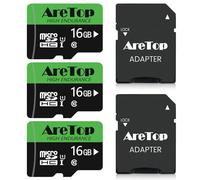 Aretop Micro SD Card 16GB Pack of 3 with 2 Adaptors Memory Card MicroSDHC UHS-I Class 10 U1 A1, Full HD Video Recording Micro SD Memory Card for Camera/Smartphone/Drone/Dash Cam