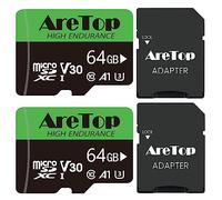 Aretop Micro SD Card 64 GB Pack of 2 with 2 Adaptors Memory Card MicroSDXC, UHS-I Class 10 U3 V30 A1, Full HD Video Recording Micro SD Memory Card for Camera/Smartphone/Drone/Dash Cam