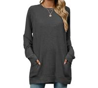 Arevill Womens Tunic Casual Solid Color/Striped Sweatshirt Oversized Long Crewneck Tshirt with Pockets