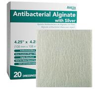 Areza Silver Calcium Alginate Antibacterial Pads, Sterile, Non-Stick, Highly Absorbent, for Wound Drainage and Infection Risk (4.2 x 4.2 Inches, 20 Per Box