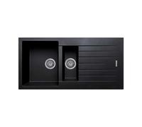 Arezzo Double Bowl Granite Composite Kitchen Sink - 1.5 Inset and Drainer - Black