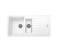 Arezzo Double Bowl Granite Composite Kitchen Sink - 1.5 Inset and Drainer - White