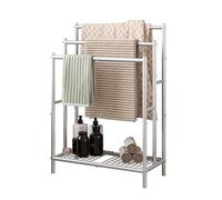ARFARLY Freestanding Towel Rack,3 Tier Towel Holder Stand, Metal Towel Rail for Bathroom Laundry Room Bedroom,Industrial Drying and Display Rack with Shelf, Silver