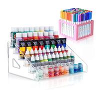 ARFETIGO 6 Layer Acrylic Paint Organizer&Paint Brush Holder Snap-on Design Easy Assembly Protective Storage Rack for Craft Hobby Miniature Model Light Can (Pink)