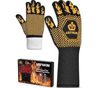 ARFNKIM BBQ Oven Gloves 1472℉ Heat Resistant Oven Mitts Silicone Non-Slip Cooking Gloves for Barbecue, Grilling, Baking, Welding, Smoker (A Pair) (Yellow)