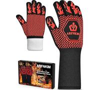 ARFNKIM BBQ Oven Gloves 1472℉ Heat Resistant Oven Mitts Silicone Non-Slip Cooking Gloves for Barbecue, Grilling, Baking, Welding, Smoker (A Pair) (Red)