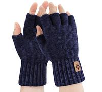 ARFNKIM Fingerless Gloves Men and Women Winter Touchscreen Warm Resilient Knitted Half Finger Gloves for Running Skiing Driving Cycling(Dark Blue)