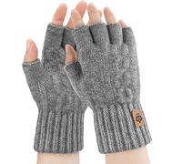 ARFNKIM Half Finger Gloves Winter Thickened Thermal Knitted Working Running Biking Driving Fingerless Gloves for Men Women(Gray)