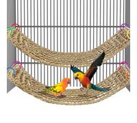 Arfubye 2Pcs 29.5 x 7 inches Large Bird Seagrass Mat Grass Woven Net Parrot Hammock Mat Parakeet Climbing Rope Ladder with Hooks Bird Cage Accessories for Conure Cockatiel Budgie Macaw Bearded Dragon
