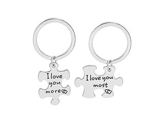 ARFUKA 2pcs Couples Puzzle Keyrings Stainless Steel Keyring Keychain Engraved I love you More/Most Key Chain Gifts for Valentines and Birthday