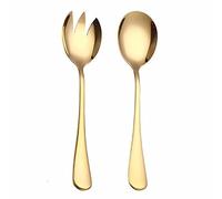 ARFUKA 2pcs Stainless Steel Salad Set - Heavy Duty Salad Tongs and Spoon & Fork in Gold