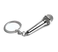 ARFUKA 3D Mini Microphone Keyring, Silver Alloy Mic Keychain, Music Lover Key Chain for Men Women, Car Key Bag Charm Accessory, Gift for Singers KTV Fans