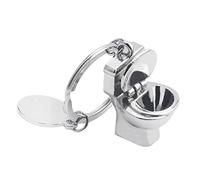 ARFUKA 3D Mini Toilet Keyring with Openable Lid, Novelty Silver Alloy Keychain, Funny Bag Charm, Creative Gift for Friends, Customizable Key Accessory