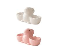 ARFUKA Ceramic Rabbit Egg Cups Easter Bunny Egg Stand Holder Double Cups for Hard Boiled Eggs, Breakfast & Holiday Decor Pack of 2