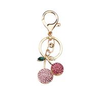 ARFUKA Cherry Keyring Crystal Rhinestone Keychain Key Chains Rings Holder Jewelry Car Bag Charm Accessories Pink