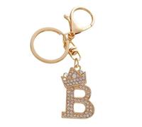 ARFUKA Gold Initial Letter Keyring with Rhinestones - Crown Metal Personalized Keychain Charm Bag Charm for Keys, Backpack, Bag - Ideal for Sister, Besties, Mom on Birthday, Christmas (Letter B)