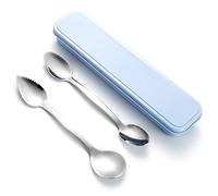 ARFUKA Grapefruit Spoons Serrated Double-Headed Grapefruit Spoons Mud Scraping Spoon Stainless Steel Grapefruit Spoon Utensil Set with Storage Box for Kiwi, Dessert, Apple, Citrus Fruit Pack of 2