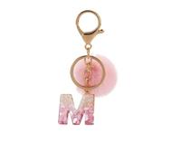 ARFUKA Initial Letter Keyring Pink Fluffy Pom Pom Keychain Alphabet Pendant Bag Charm for Keys, Backpack, Bag - Ideal for Sister, Besties, Mom on Birthday, Christmas (Letter M)